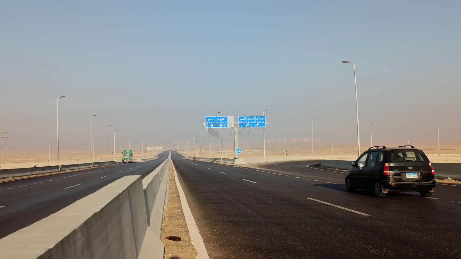Video showing the Egyptian desert road with crossroads and road signs