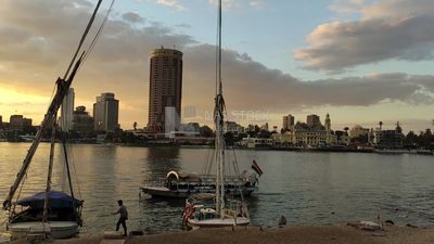 Video showing the Sofitel Hotel and the Sheraton Hotel overlooking the Nile River and the Nile boats