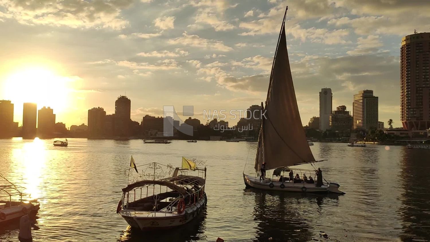 Video showing a group of sailing boats cruising in the Nile River