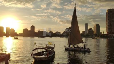 Video showing a group of sailing boats cruising in the Nile River