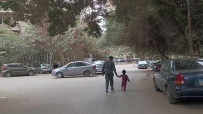 Video showing a man and his son walking in one of the streets of Maadi, Cairo