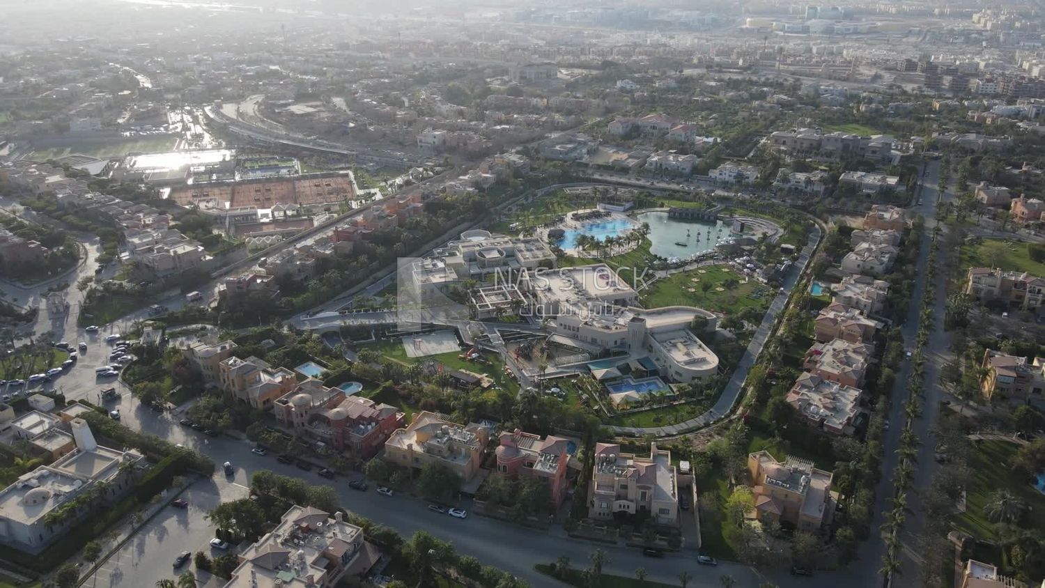 Drone footage of an overview for compounds in Zayed, Egypt