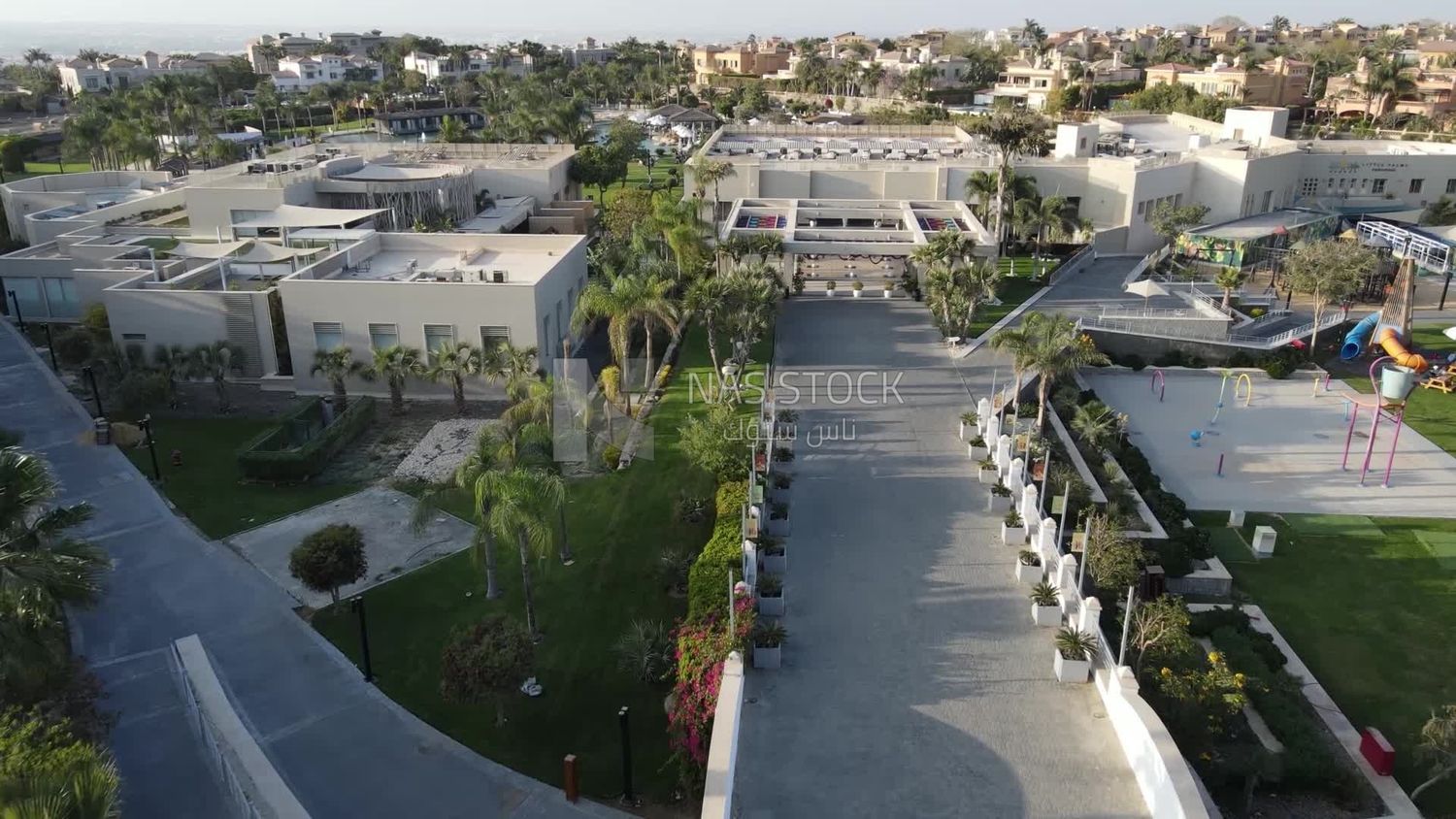 Drone footage of an overview for compounds in Zayed, Egypt