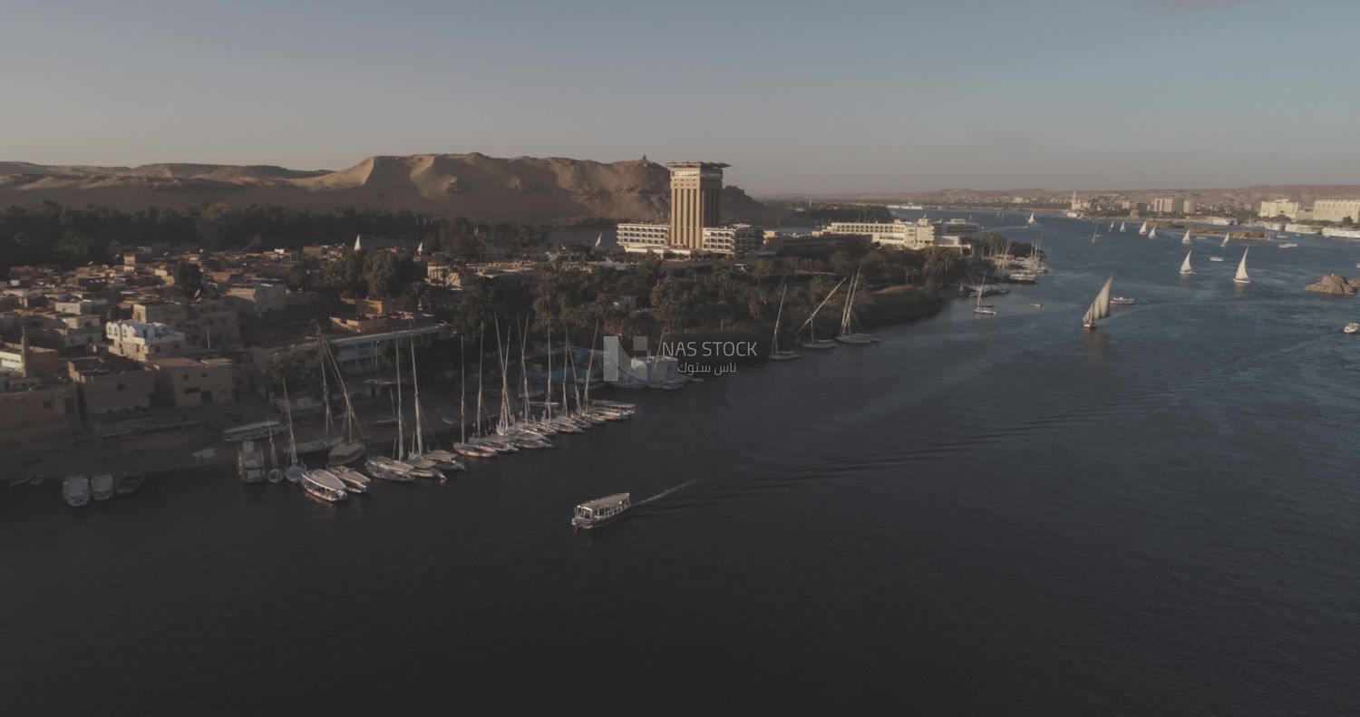 Drone footage of boats in the river