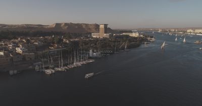Drone footage of boats in the river
