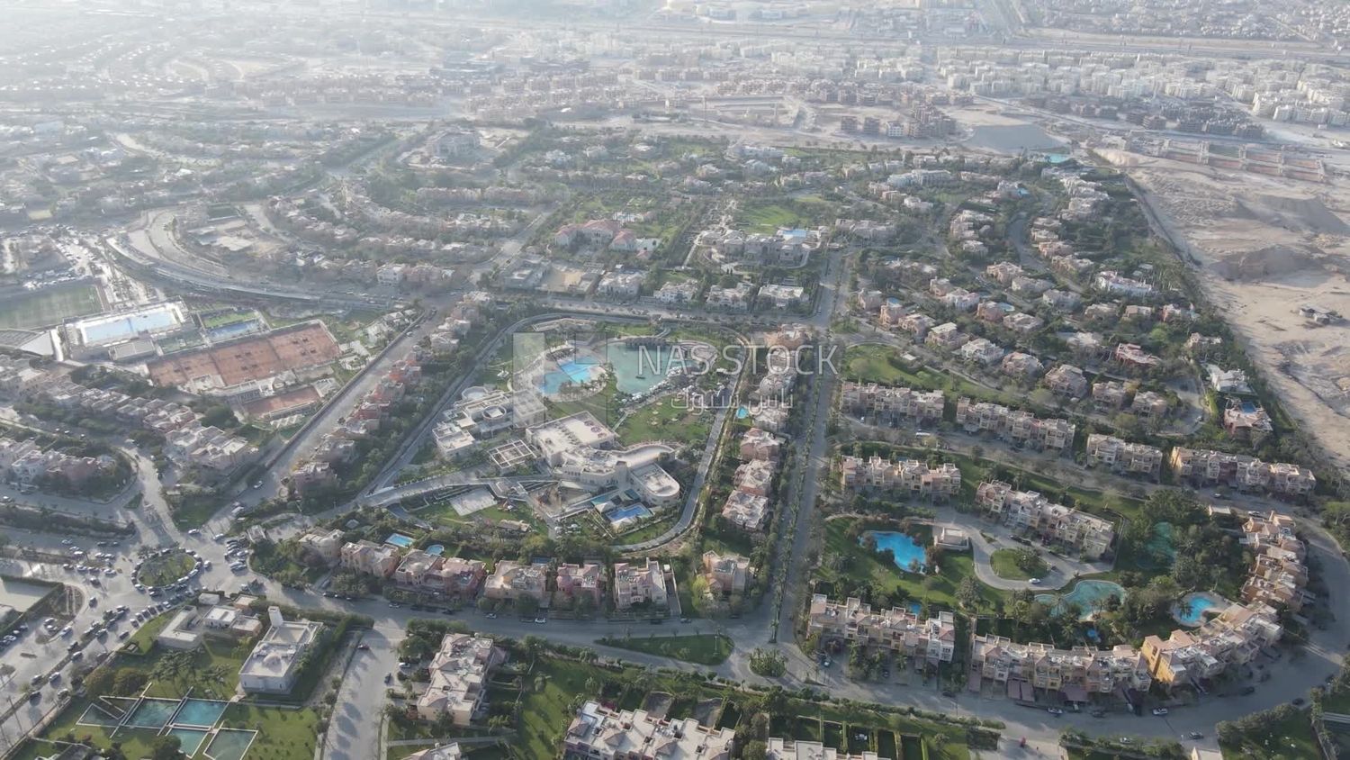 Drone footage of an overview for compounds in Zayed, Egypt