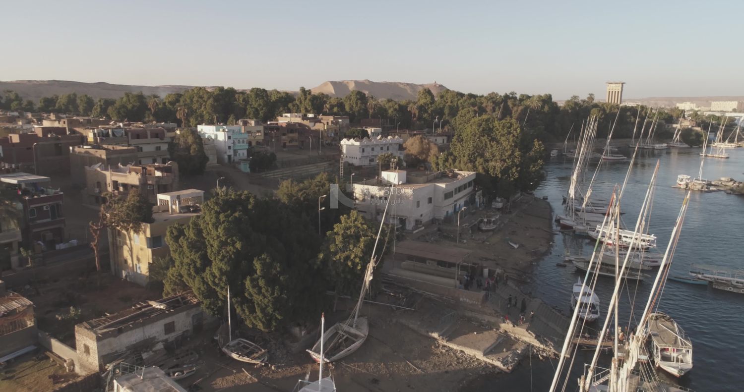 Drone footage of boats in the river