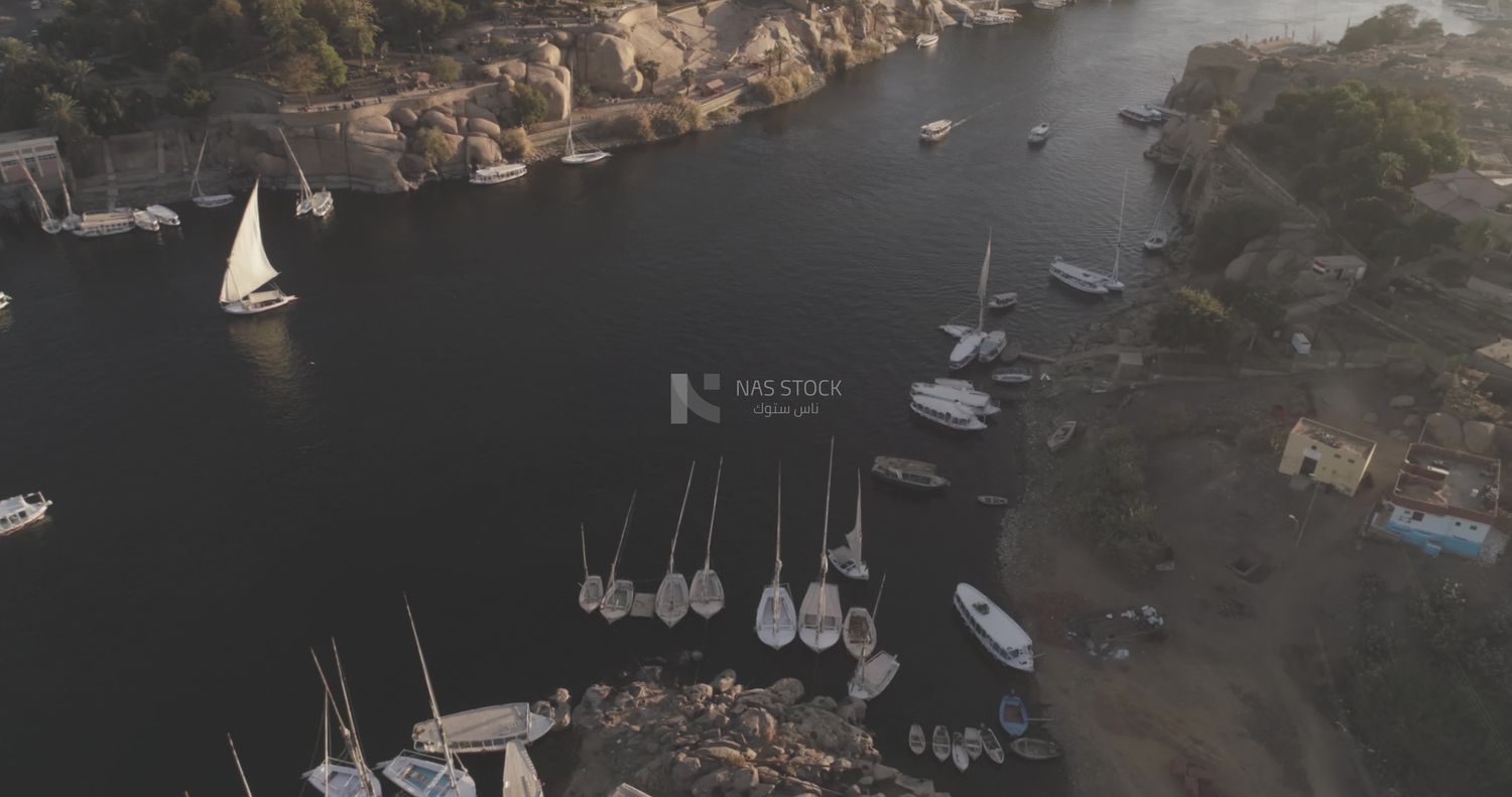 Drone footage of boats in the river