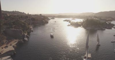 Drone footage of boats in the river
