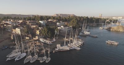 Drone footage of boats in the river
