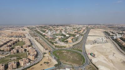 Drone footage of an overview for compounds in Zayed, Egypt