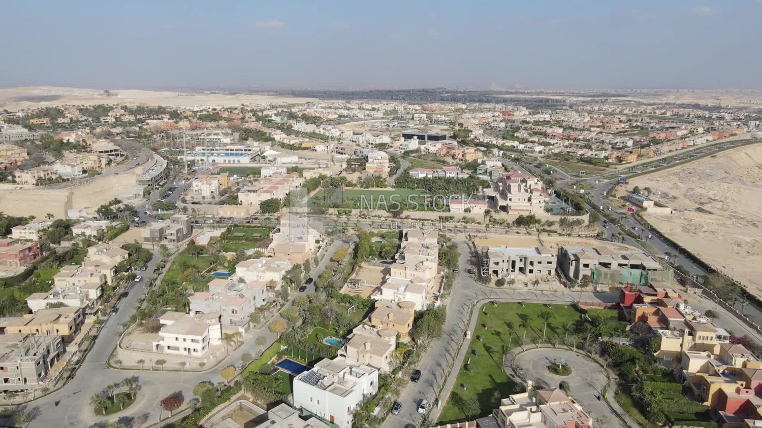 Drone footage of an overview for compounds in Zayed, Egypt