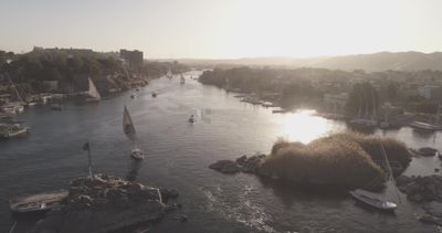 Drone footage of boats in the river