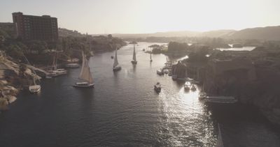 Drone footage of boats in the river