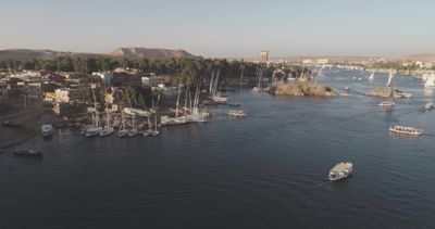 Drone footage of boats in the river