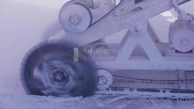 View of a machine in a quarry cutting the bricks from the floor