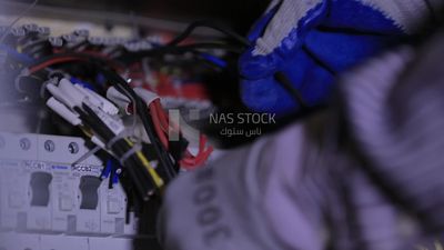 Man examines an electric wire