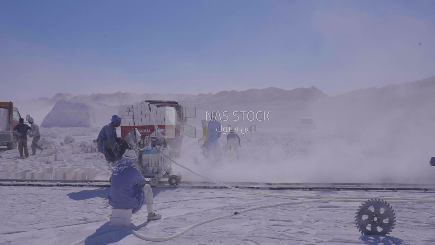 Man works on the machine  in a quarry