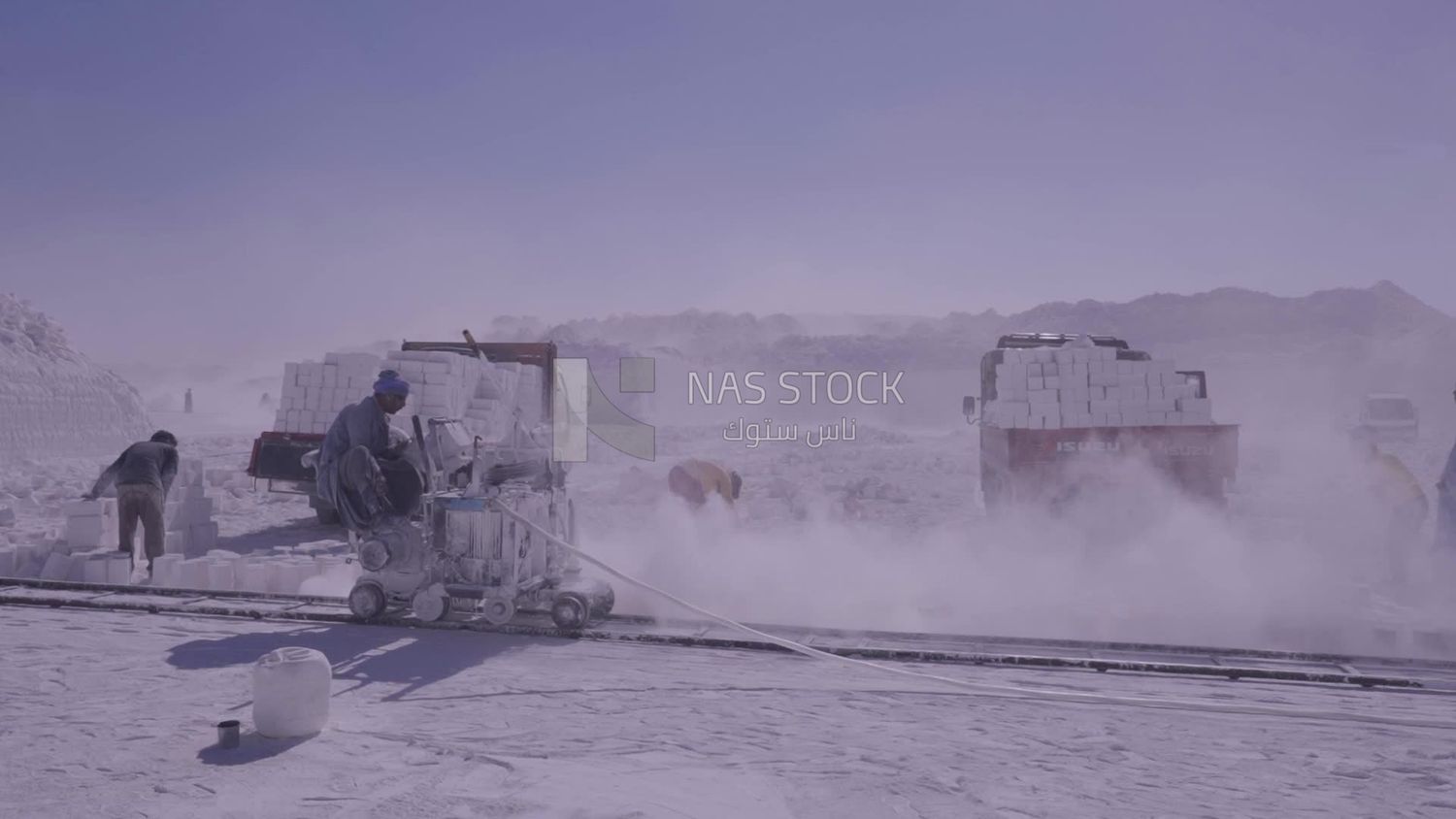 Man works on the machine  in a quarry