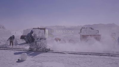Man works on the machine  in a quarry