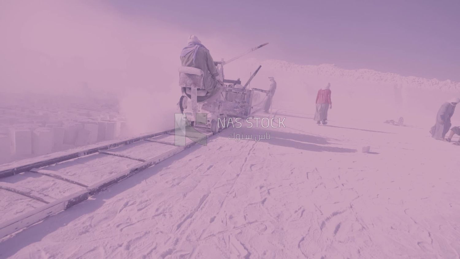 Man works on the machine  in a quarry