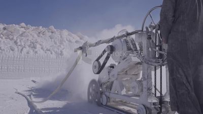 Man works on the machine  in a quarry