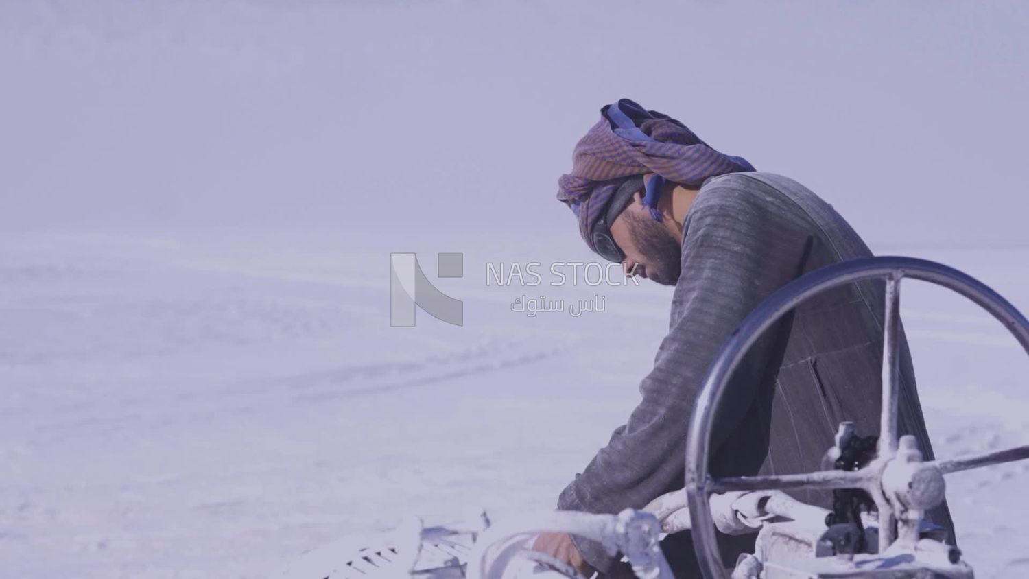 Worker prepare himself to sit on the machine to cut the bricks on the quarry, professions and crafts