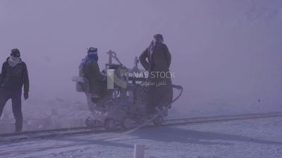 Man works on the machine  in a quarry