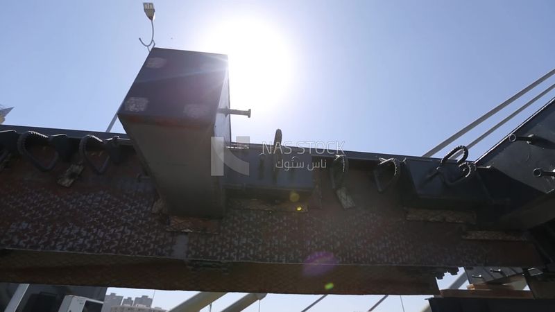 View of part of the bridge under construction, work, construction, engineering tools and equipment