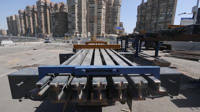 View of part of the bridge under construction, work, construction, engineering tools and equipment