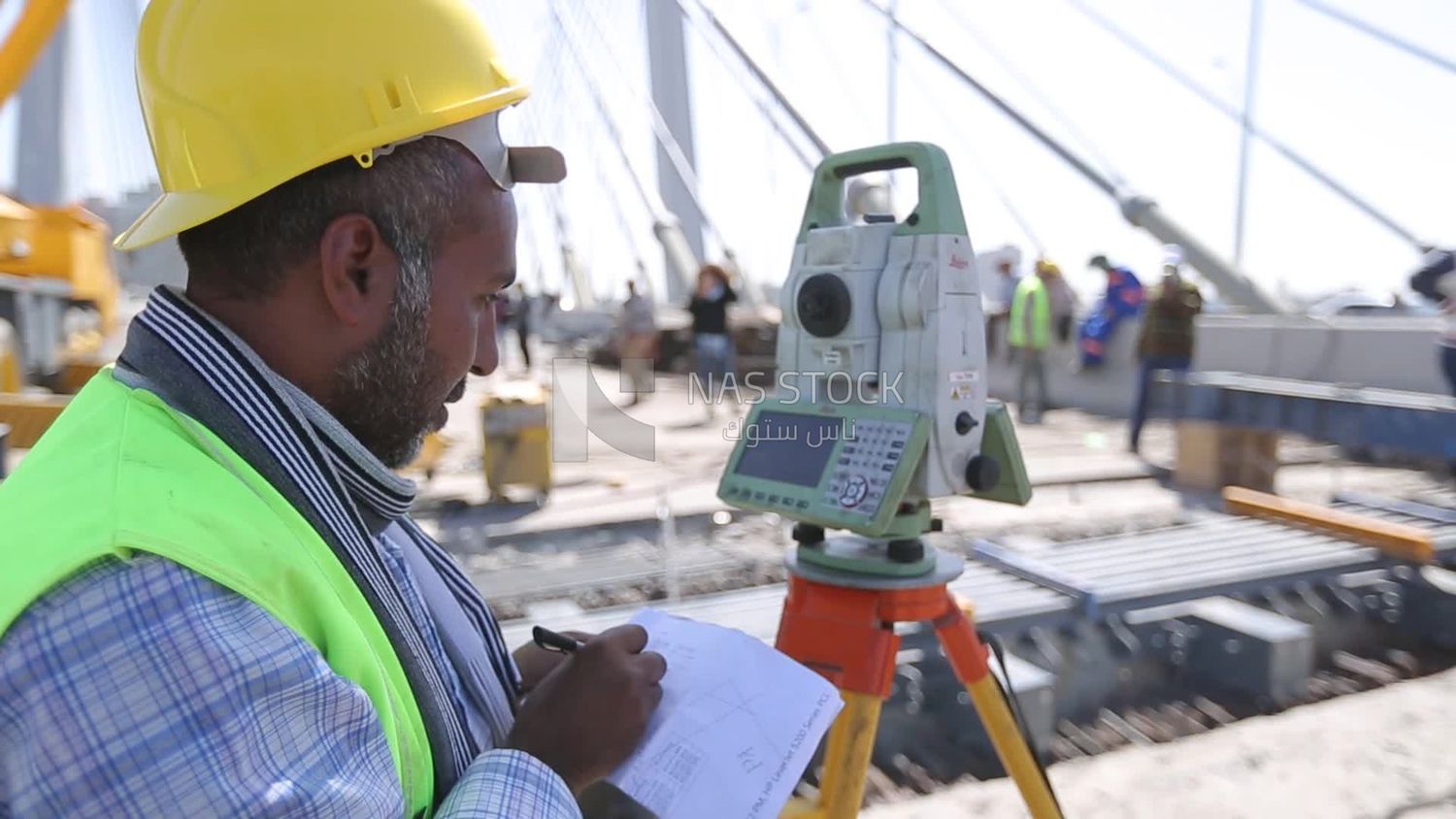 Surveyor engineer with equipment on the road construction site, Civil Engineers, Surveyor equipment