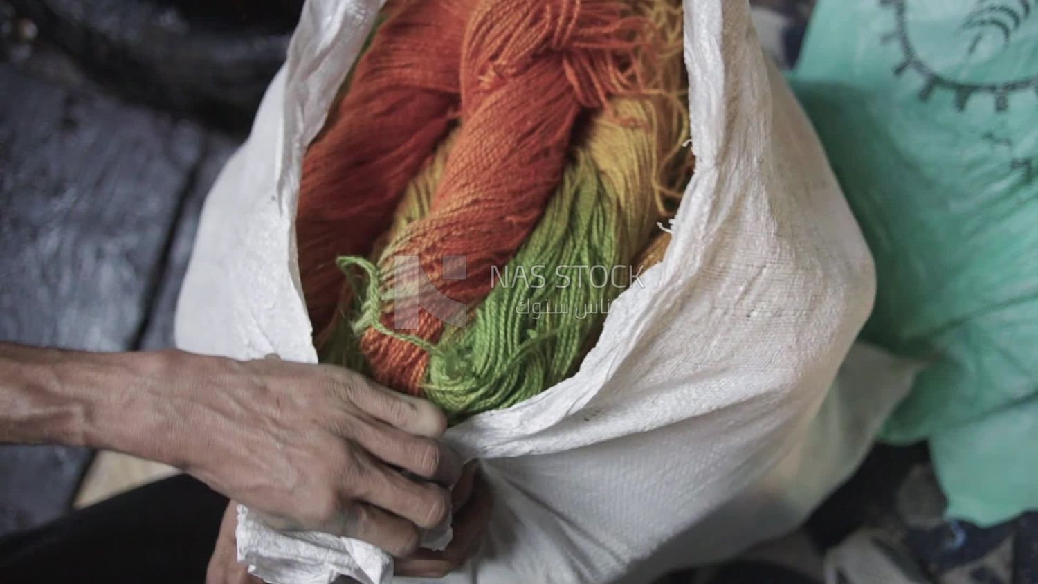 Colored threads in a sack