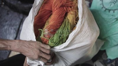 Colored threads in a sack