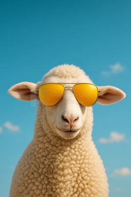 AI design of a sheep wearing glasses