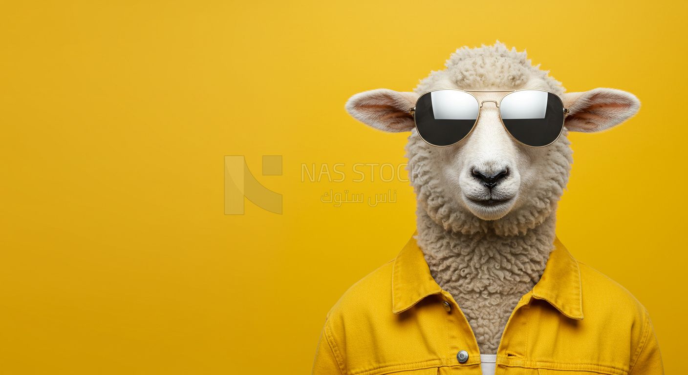 AI design of a sheep wearing a shirt and glasses