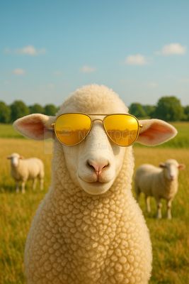 AI design of a sheep wearing glasses