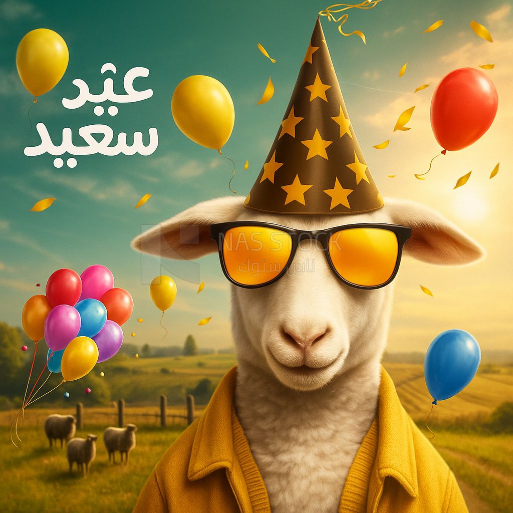 AI design of a sheep wearing a shirt and glasses