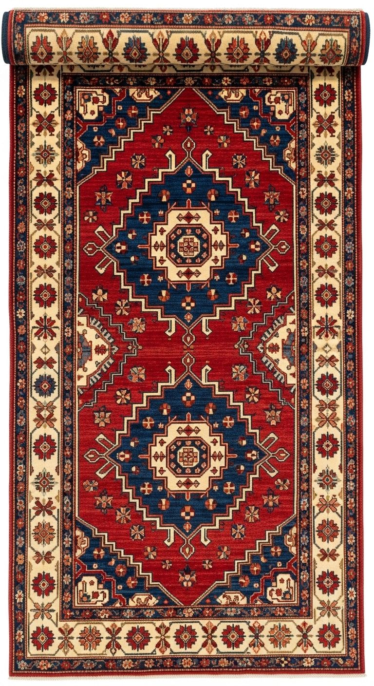 Traditional oriental rug with geometric motifs