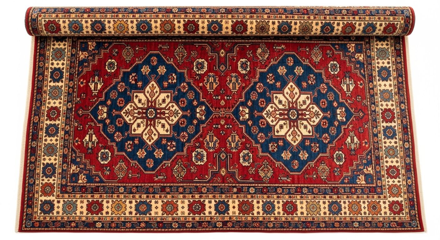 Traditional oriental rug with geometric motifs