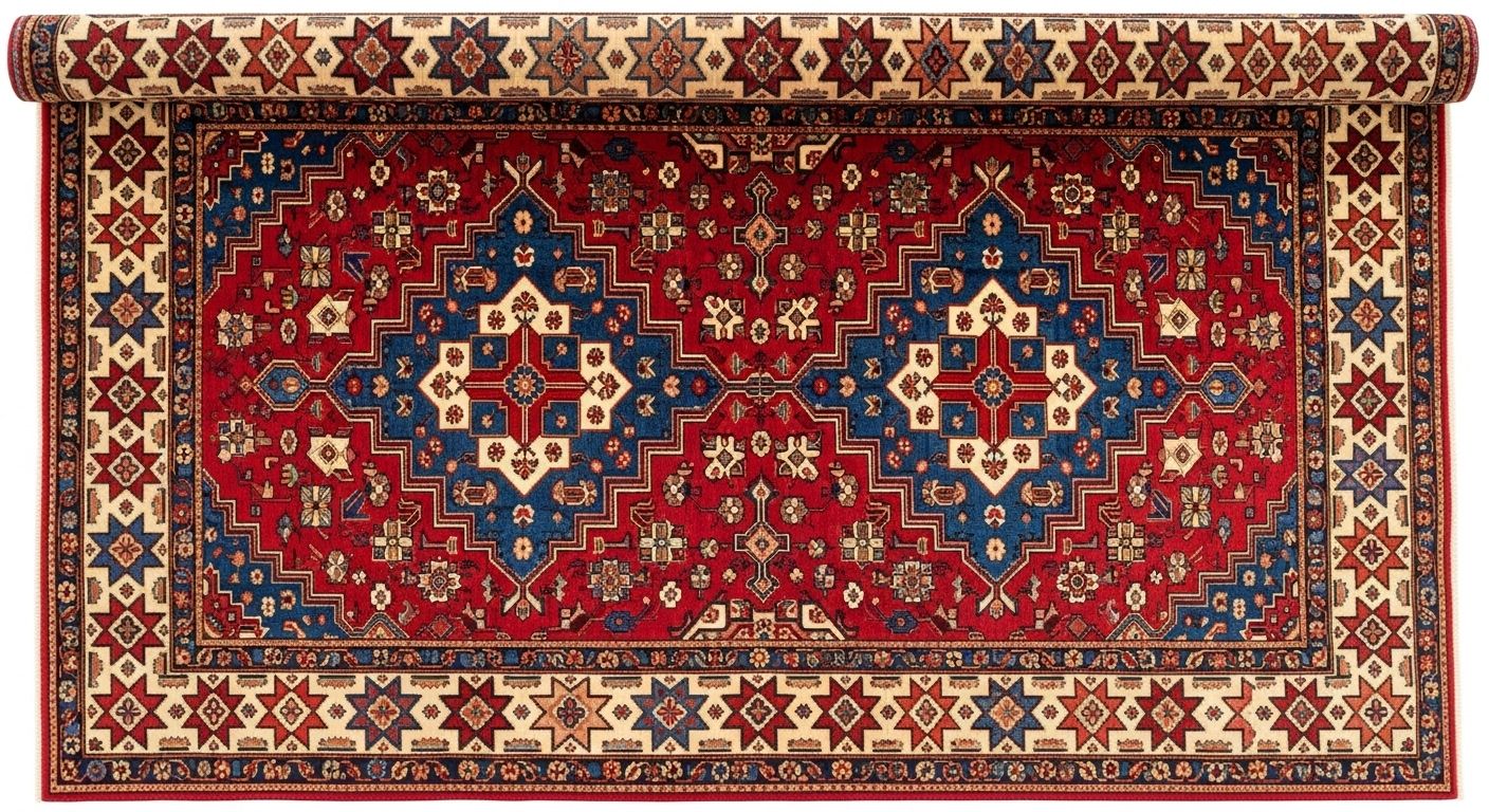 Traditional oriental rug with geometric motifs