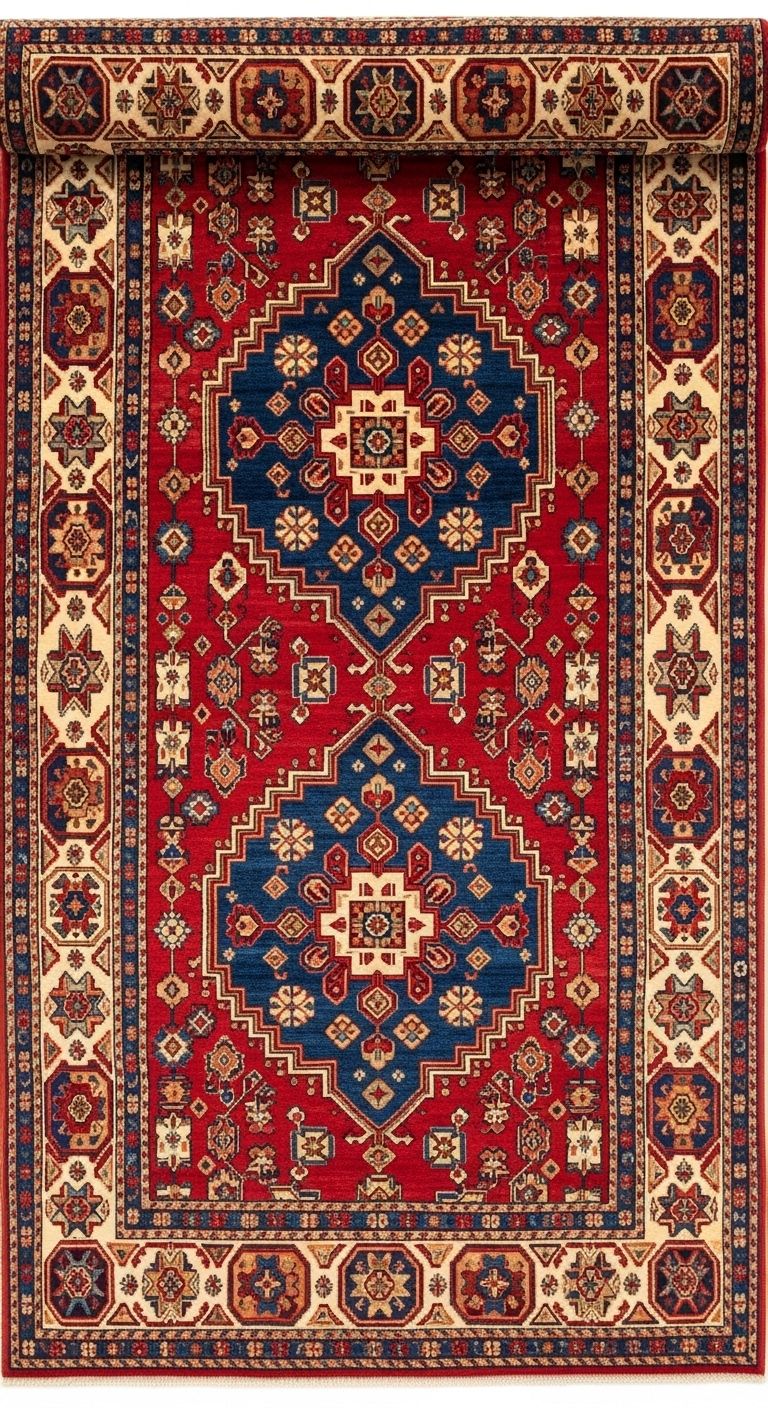 Traditional oriental rug with geometric motifs