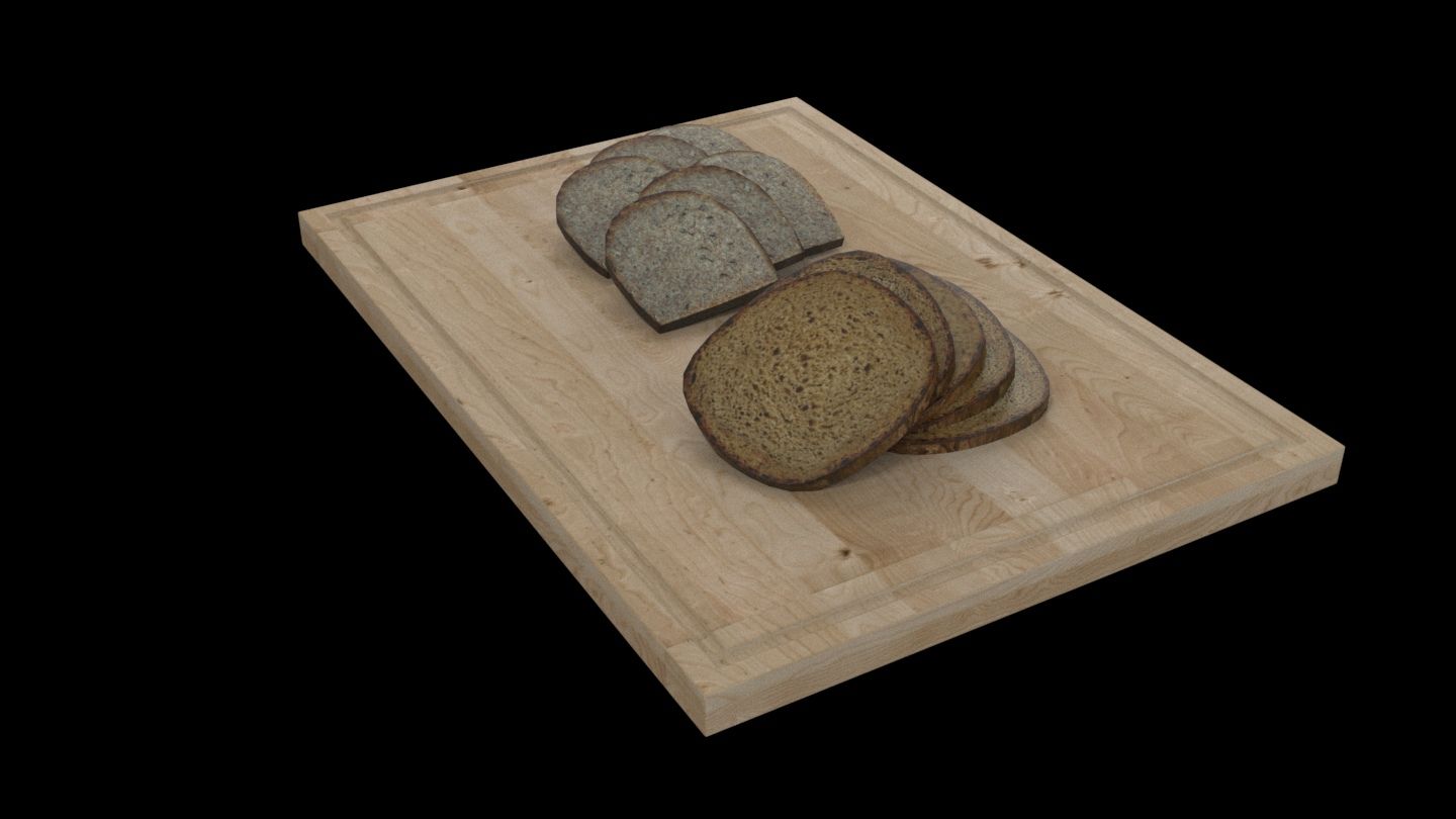 3D Model of a cutting board with bread