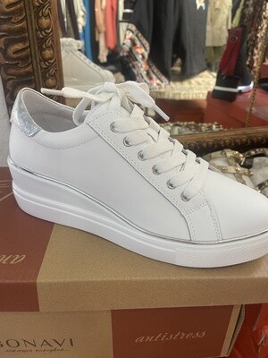 White Silver Lace Up Sneaker