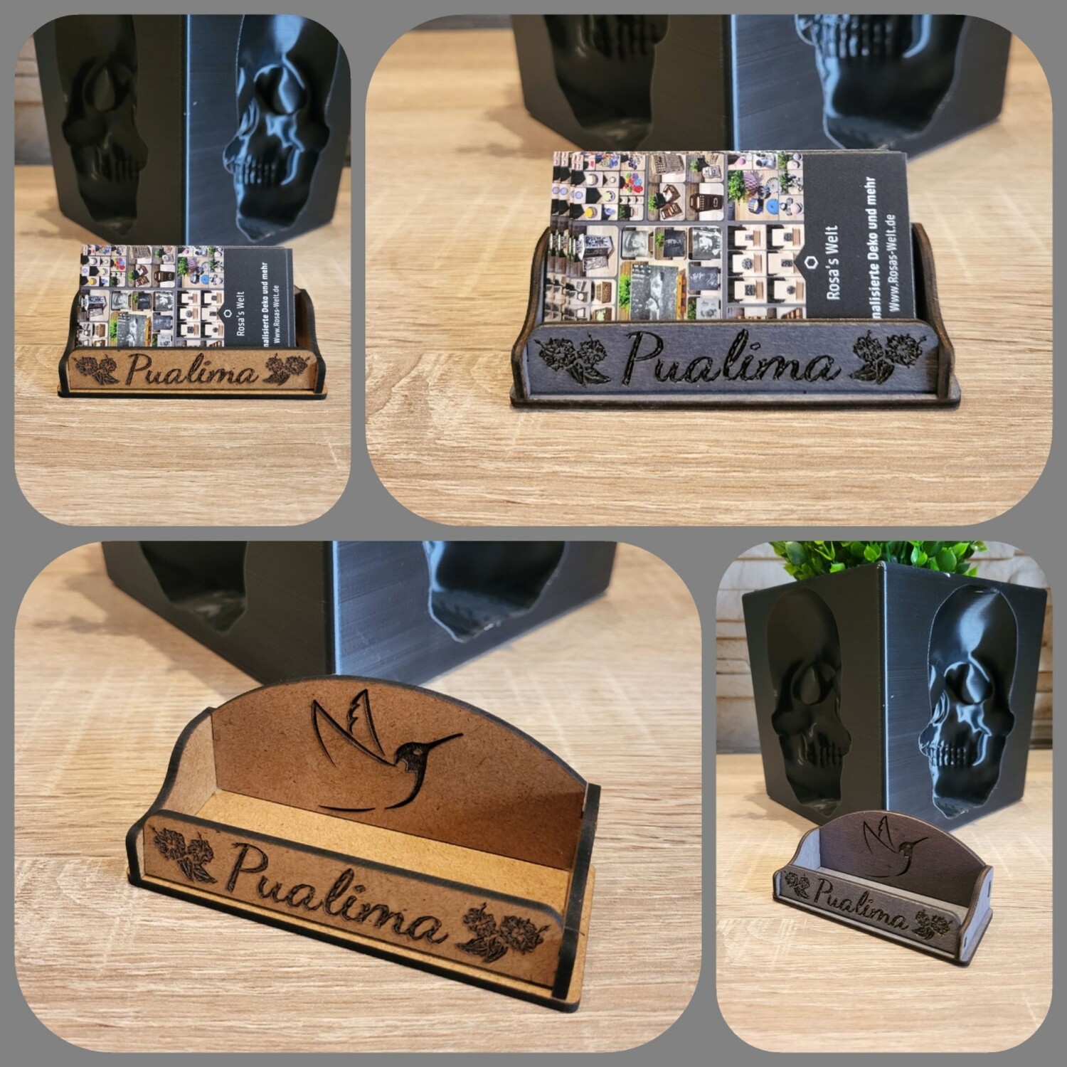 Visitenkarten Ständer aus Holz, personalisierbar. In div. Farben
