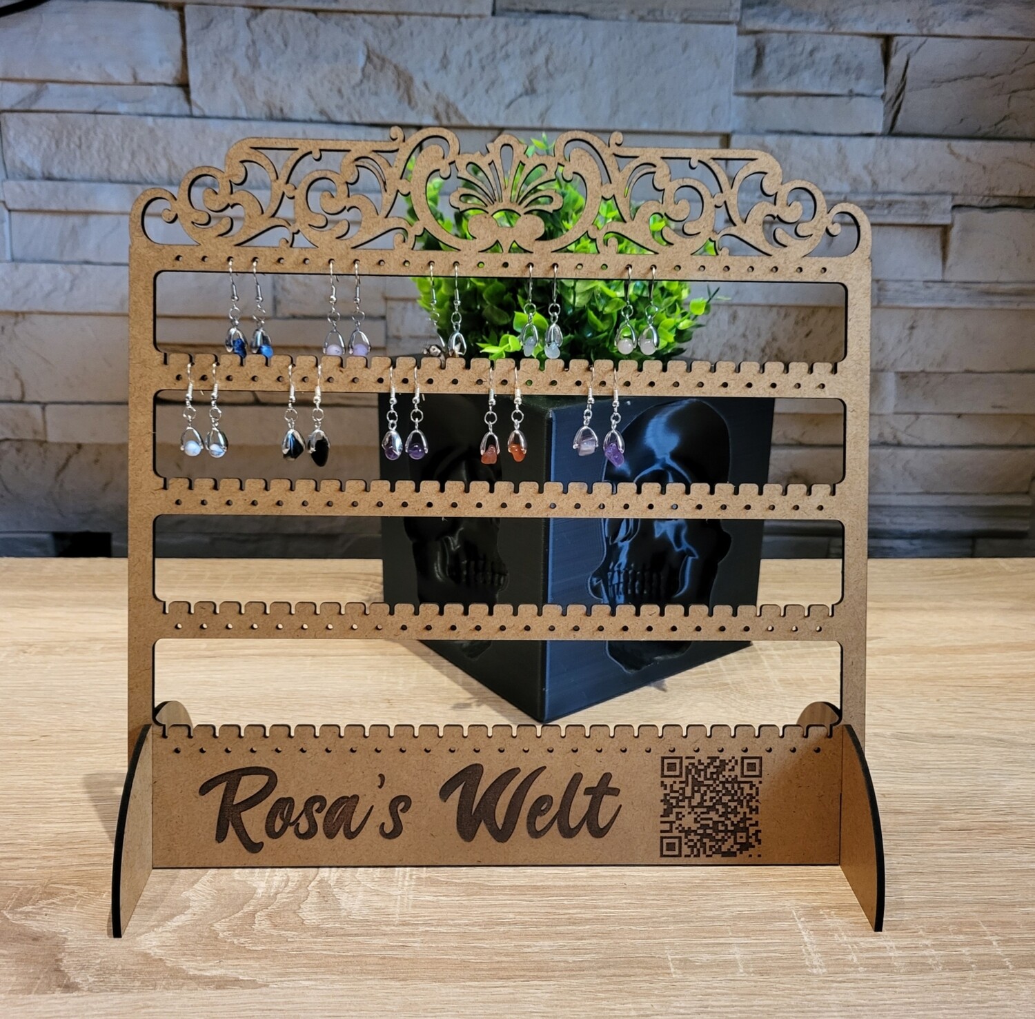 Großer Schmuckständer aus Holz, personalisierbar
