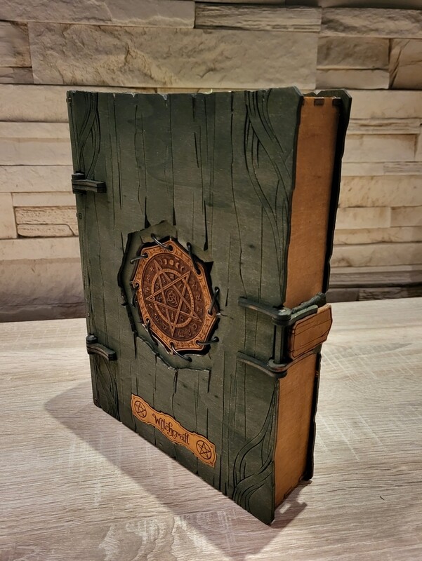Große Aufbewahrungsbox, Buchbox, Box in Buchform "Witchcraft" mit Organizer, aus Holz, handgefertigt. In verschiedenen Farben erhältlich