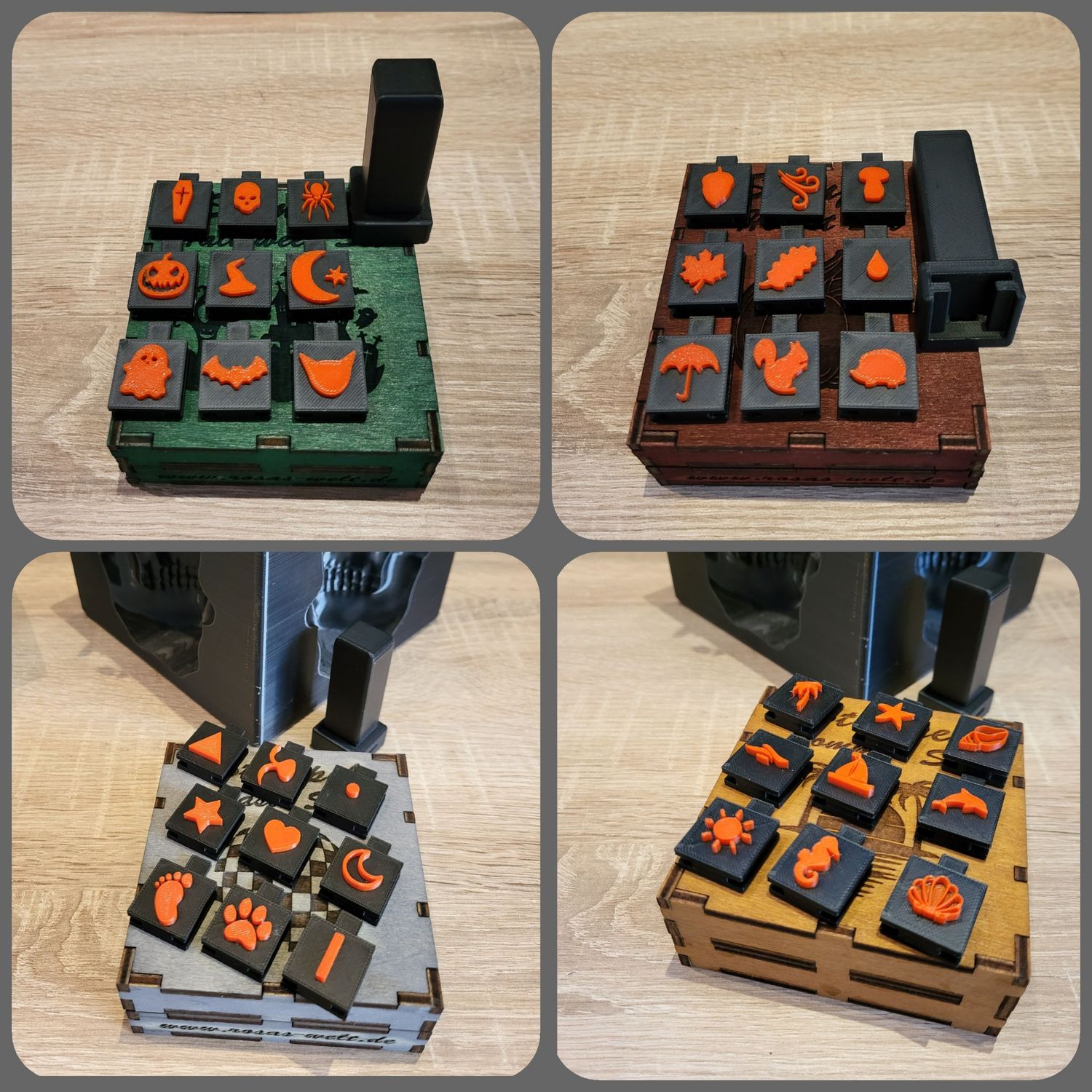 Mini Stempel Set in Holzbox, diverse Sets und Farben