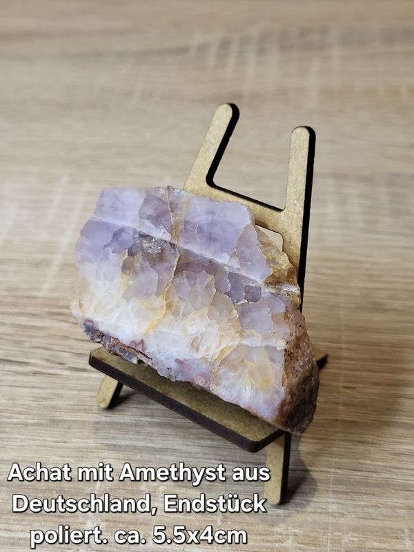 Achat mit Amethyst aus Deutschland. Endstück, einseitig poliert