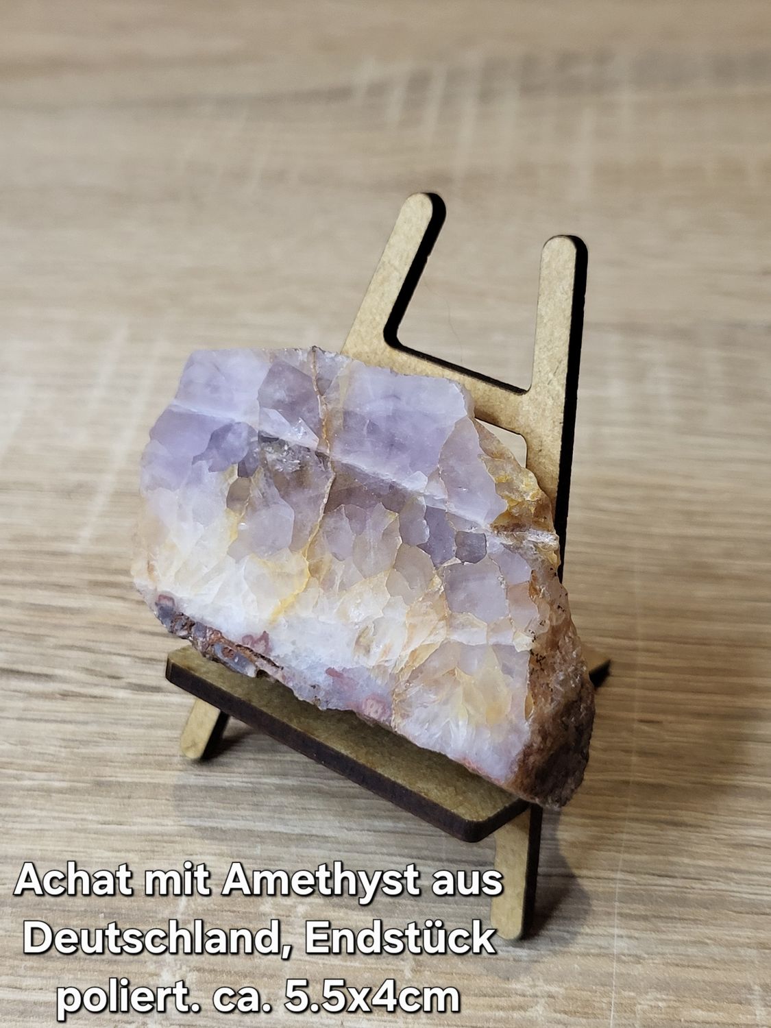 Achat mit Amethyst aus Deutschland. Endstück, einseitig poliert