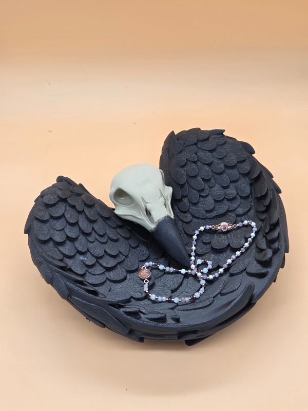 Raben Schale aus Flügeln, Rabenschädel handbemalt. Raben Schale aus Flügeln, Rabenschädel handbemalt.